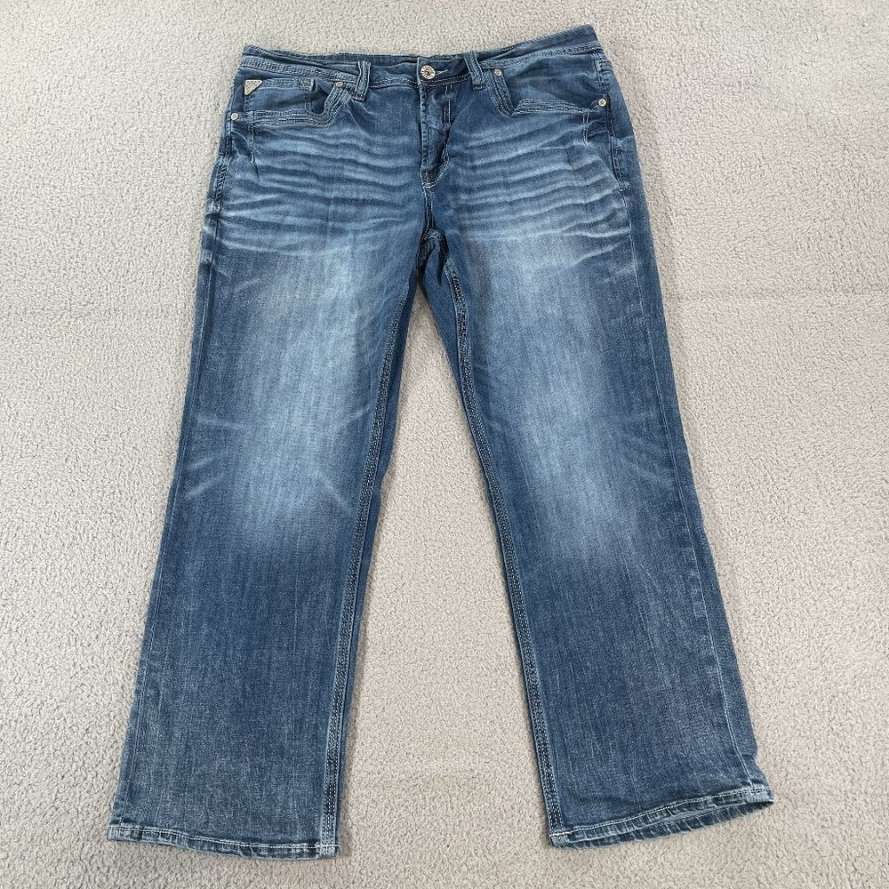 Salvage Jeans Anarchy Straight Regular Fit 36S (36x30) Denim Buckle Distressed